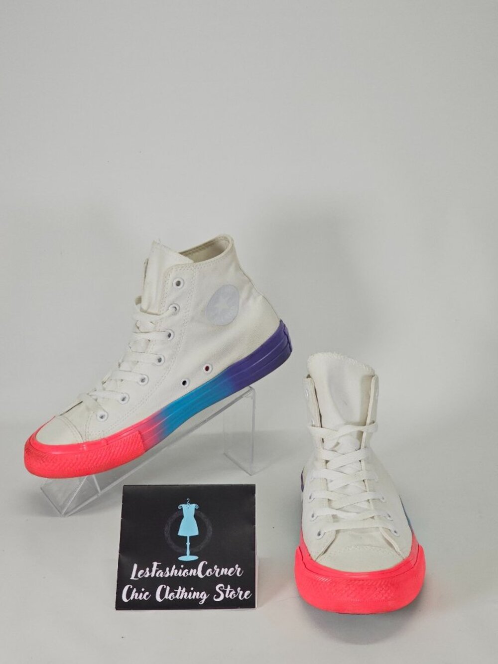 Converse  Junior White Cotton Chuck Taylor All Star Rainbow Sneakers Size 6 2043